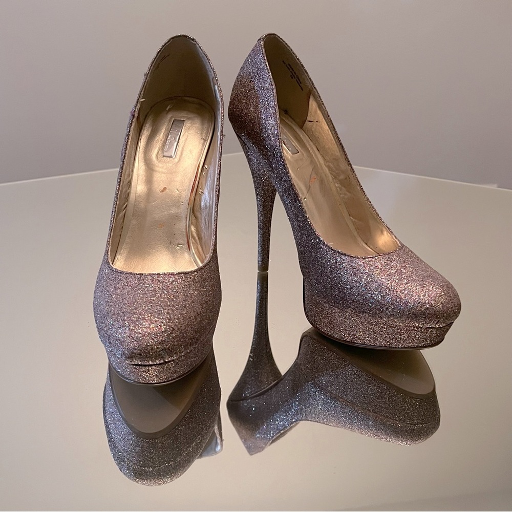 Glitter Heel Pumps with Platform
